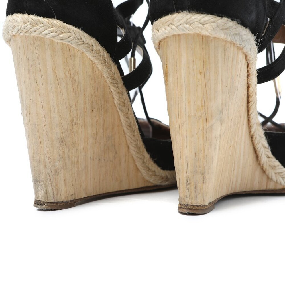 Aquazzura Firenze Belgravia Suede Espadrilles Wedge Pumps Lace Up Black - Picture 11 of 15